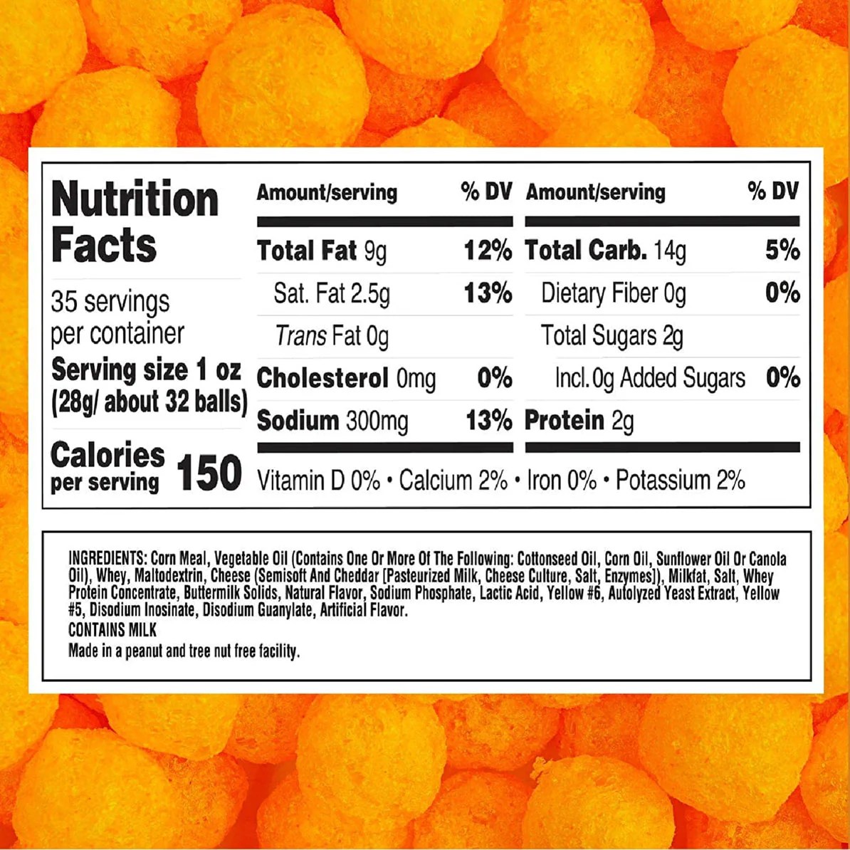 Cheese balls utz nutrition facts