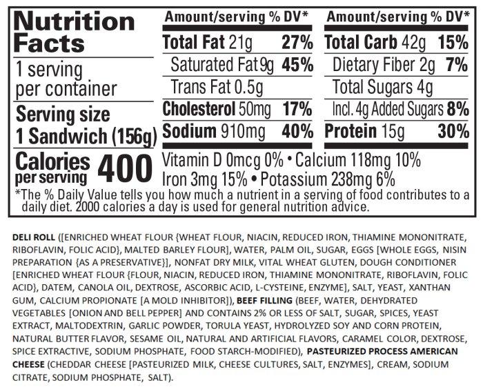 Philly cheese steak nutrition facts