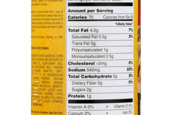 Nacho cheese nutrition facts